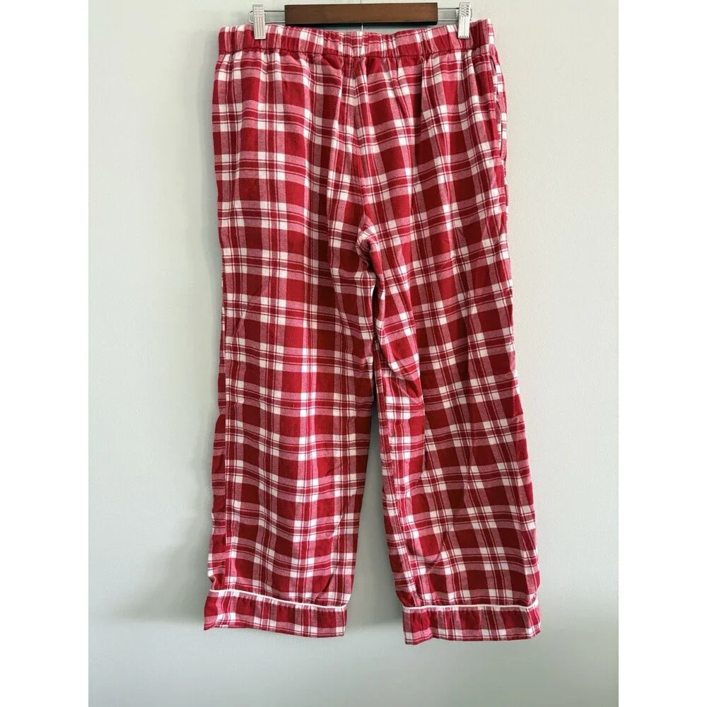 J. Crew Flannel Plaid Pajamas Red White Plaid Womens Medium Holidays Christmas